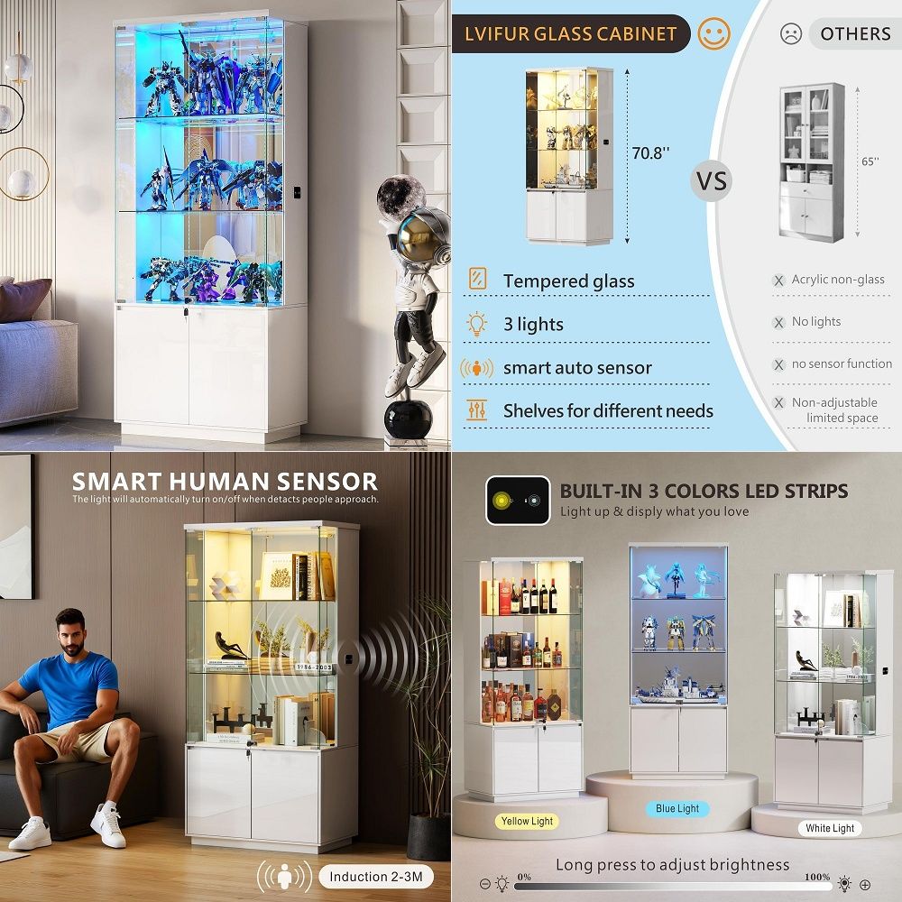Wysoka witryna z szklanymi drz – Glass Cabinet Display recenzja i cena